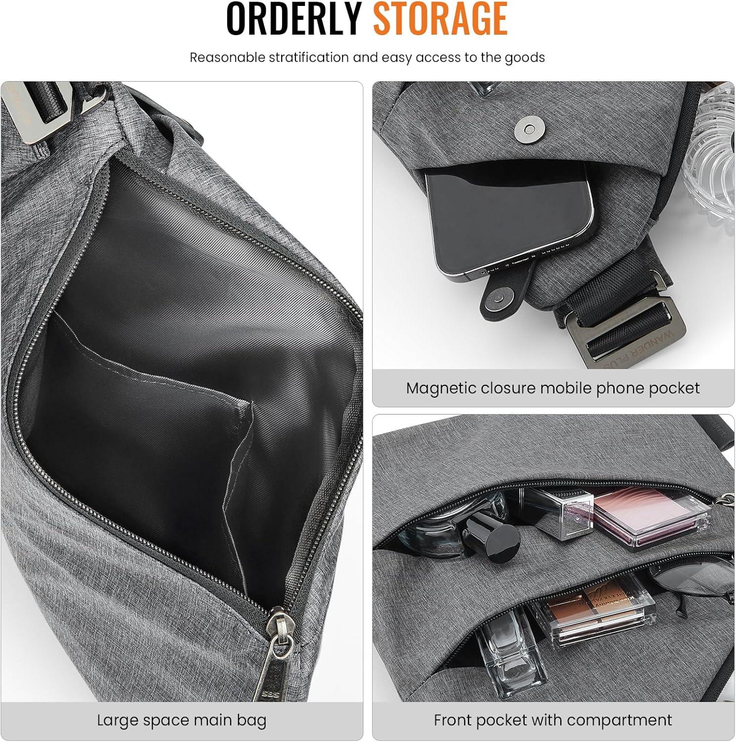 WANDER PLUS® Anti Theft Crossbody Bag, Shoulder Bag Anti-theft Design for Travel, Sport, Work - Image 3