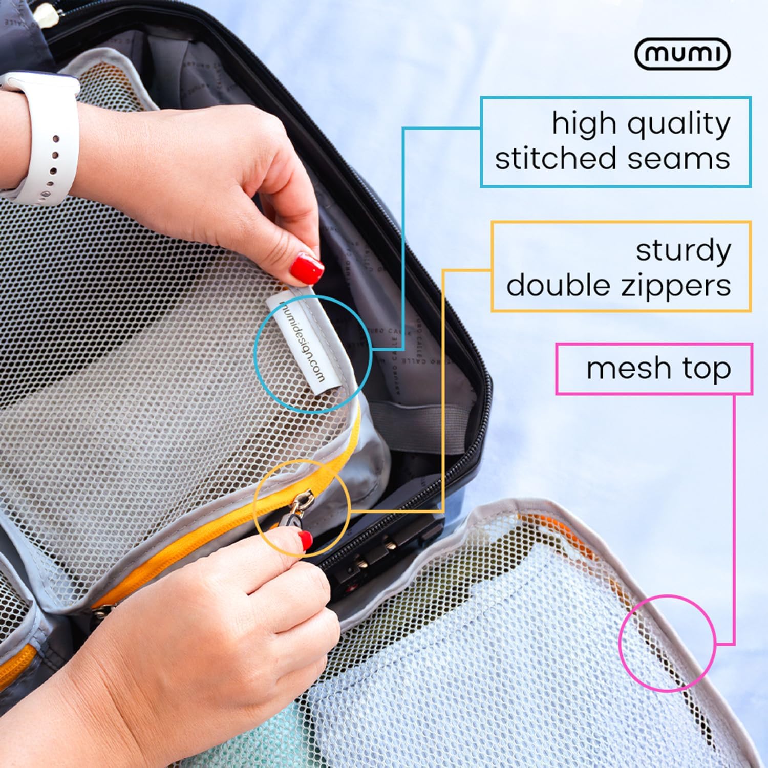 MUMI Packing Cubes - 5 Compression Packing Cubes for Travel, Luggage Organizer Bags for Suitcases, Carry-On, Duffle or Backpack – Mesh, Waterproof Bags for Clothes, Kids & Travel Accessories - Pink - Image 6