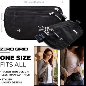 Money Belt for Secure Travel – RFID Blocking Slim Passport Holder – Hidden Waist Pouch for Cash, Credit Cards, Documents – Concealable Under Clothes, Water-Resistant Slim Fanny Pack for Men and Women
