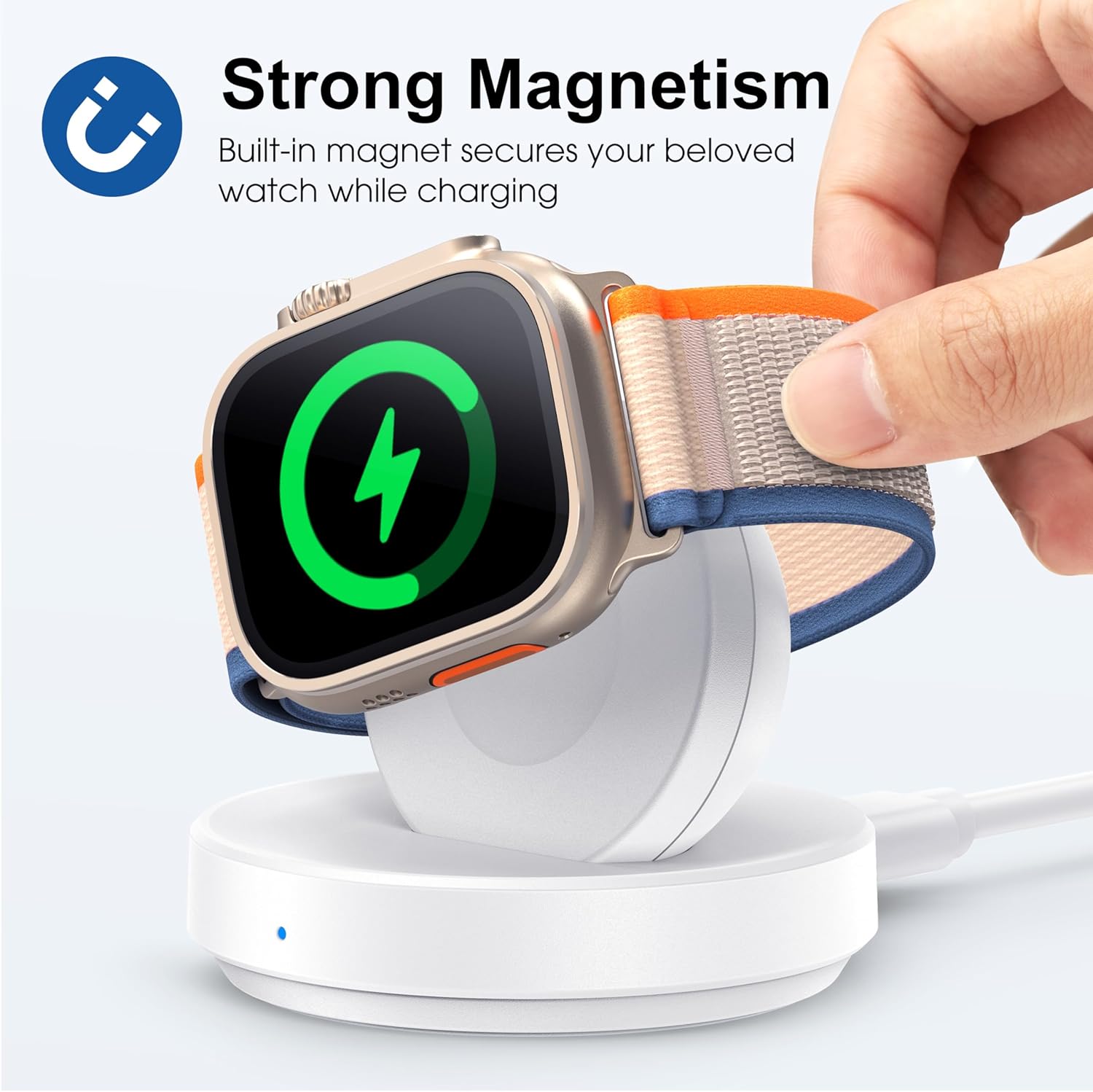 Portable Magnetic Charging Dock for Apple Watch, Wireless Fast Watch Charger Stand with Charging Cable, Support Nightstand Mode, Compatible with Apple Watch 11 10 9 8 7 SE 6 5 4 3 2-White - Image 3
