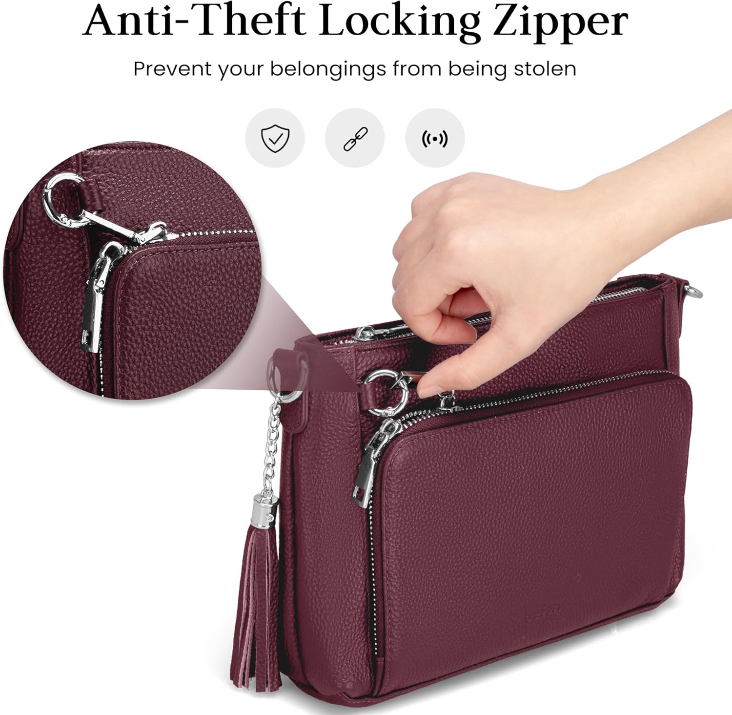 befen Anti Theft Genuine Leather Crossbody Bags for Women Handbags and Shoulder Basg with Built in Wallet RFID Leather Purse - Image 2