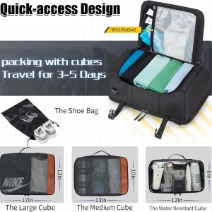 42L Travel Backpack with 4 Packing Cubes, TSA Friendly Flight Approved Carry-On Bag with USB Charging Port, Water-Resistant Weekender Business Backpack for Men Women, Fits 17.3″ Laptop(Black)