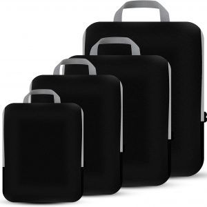 4 Set Compression Packing Cubes Travel – Travel Accessories Expandable Packing Organizers for Carry On – Essentials Luggage Bags – Black