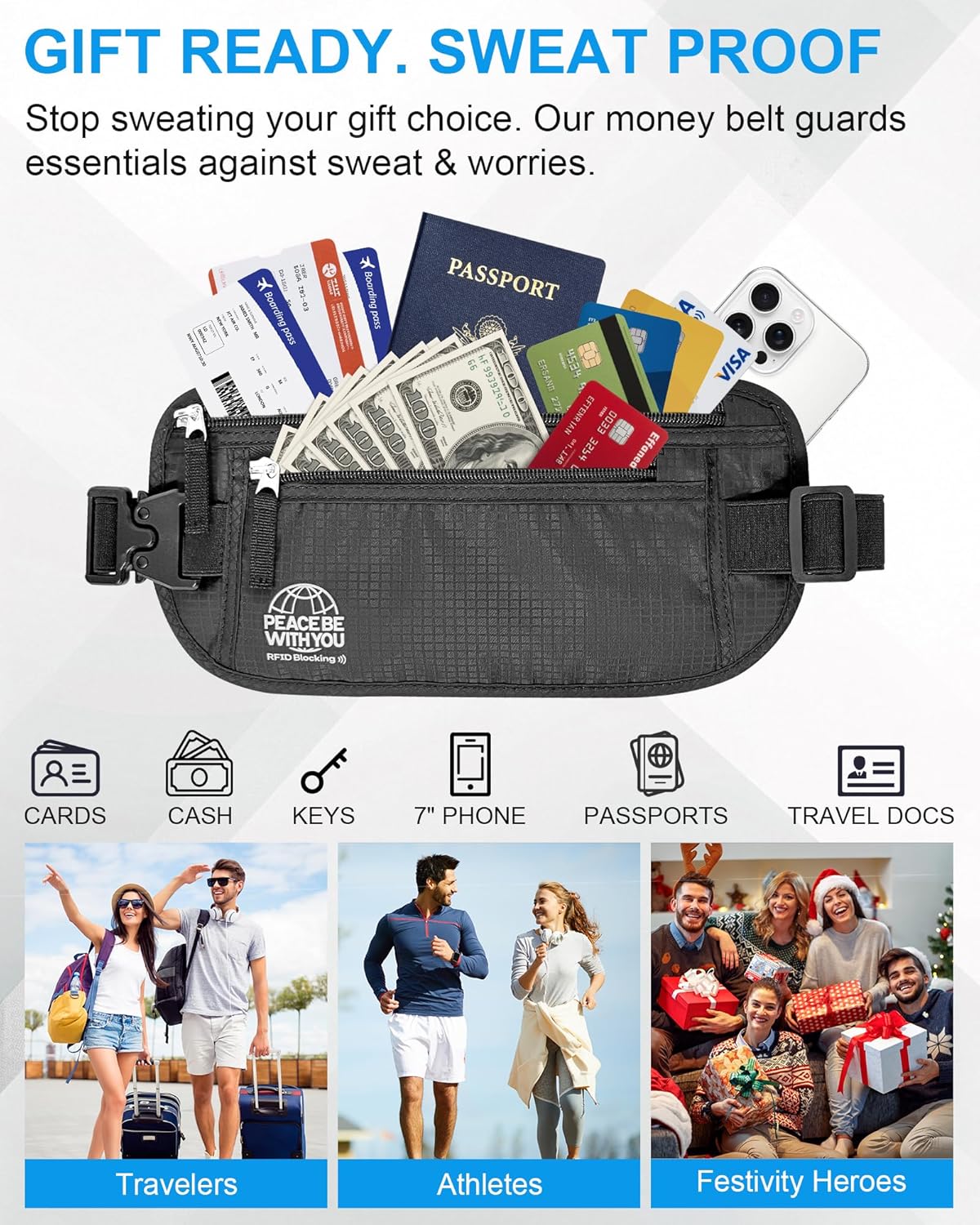 Hidden Money Belt for Travel, RFID Blocking, Sweat-Proof, Heavy-Duty Buckle, 3rd Gen Waist Wallet Anti Theft to Protect Cash, Credit Cards and Documents Under-Clothes for Men & Women, Black - Image 7