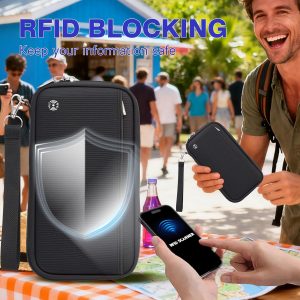 WALNEW Passport Holder Travel Family for 10, RFID-Blocking Wallet and Document Organizer Passports with Zipper, for Cards, Boarding Passes, Money, Tickets, Travel Essentials, Black