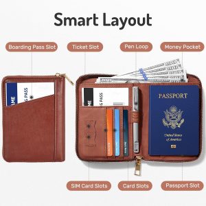 Forvencer Passport Holder Cover with Safe Zipper Closure, Premium Passport Wallet for Travel, Sleek RFID Blocking Card Case, Waterproof Travel Accessories for Men, Navy Blue