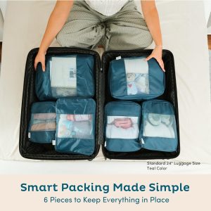 6-Pack Large Compression Packing Cubes for Travel – Lightweight Compression Packing Cube Set, Water-Resistant Luggage Organizer Bags & Suitcase Organizers, Travel Cubes for Carry-On, Checked Luggage