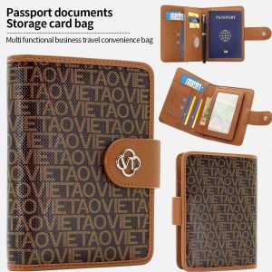 Passport Holder Wallet Case, Card Slots Travel Essentials Documents Organizer, Credit Card Holder, Coin Pocket Secure AMagnetic Closure Passport Fashion Alphabet Leather Cover for Men Women Coffee