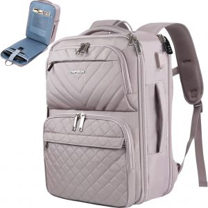 EMPSIGN Carry on Travel Backpack for Women & Men, 17 inch Large TSA Friendly Laptop Backpack with USB Port, Airline Approved Carry On Luggage, Travel Essentials, Weekender Overnight Bags, Grey Pink
