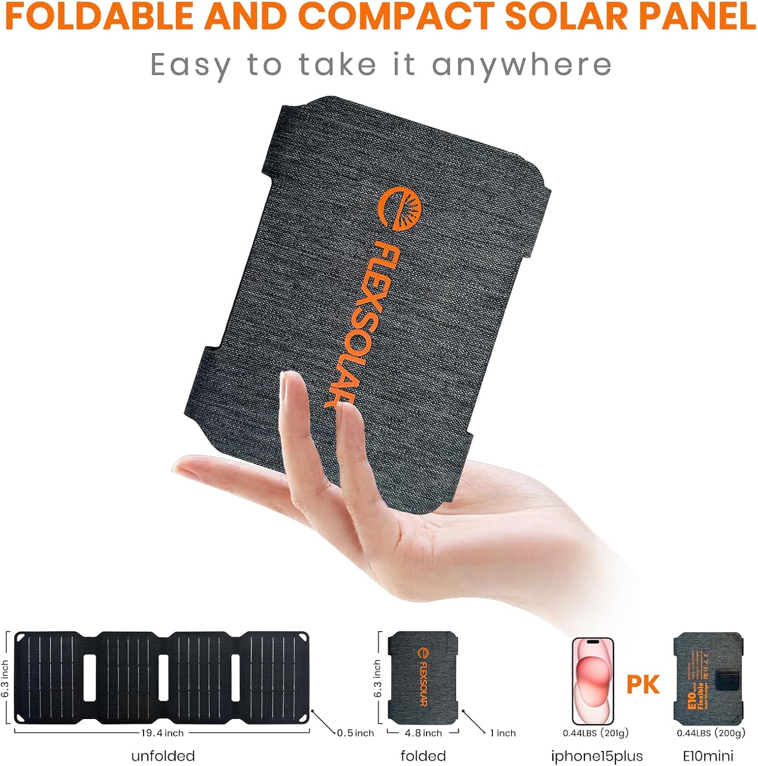 FlexSolar 10W Foldable Solar Chargers 5V USB Small Power Emergency Portable 4 Folds Panels IP67 Waterproof Camping Hiking Backpacking for Phones Flashlight Watches Small Power Banks Battery Packs - Image 4