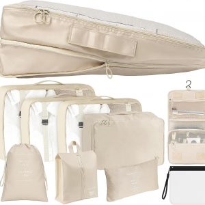 Compression Packing Cubes for Travel 9 Set, Expandable Large Luggage Packing Organizers Suitcase Organizer Cubes with Liquids Bags & Hanging Toiletry Bag, Travel Accessories Luggage Carry On Suitcase