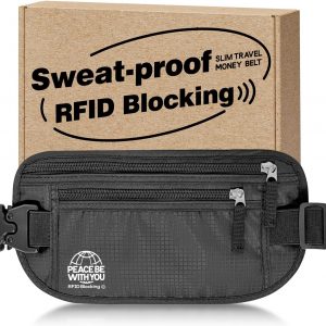 Hidden Money Belt for Travel, RFID Blocking, Sweat-Proof, Heavy-Duty Buckle, 3rd Gen Waist Wallet Anti Theft to Protect Cash, Credit Cards and Documents Under-Clothes for Men & Women, Black