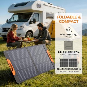 100W Portable Solar Panel with 5-in-1 Cable,23.5% Efficiency ETFE 20V Foldable Solar Charger for Jackery 300/500/1000V2 &Anker Solix,IP67 Waterproof Offgrid Power for Camping RV Battery Backup