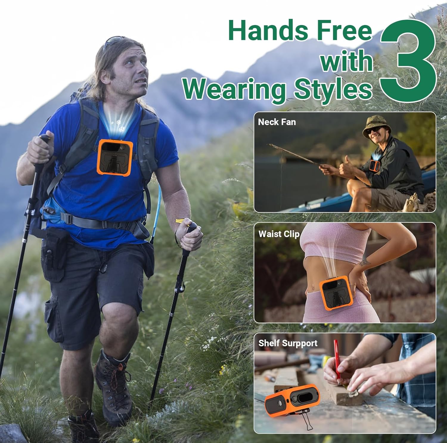 Portable Waist Fan with 5 Speeds & LED Flashlight & 10000mAh Power Bank for Smart Phone Birthday Gift Personal Waist Belt Wearable Cooling Fans for Outdoor Camping Travel Adventure - Image 6