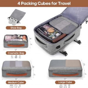 Travel Backpack, 17Inch Laptop Backpack, Carry-on Approved Bag for Men & Women, Waterproof Luggage with Packing Cubes, Shoe Pocket, Personal Item Size for Flights