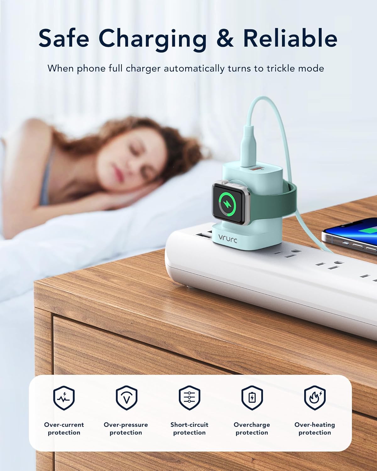 VRURC for Apple Watch Charger, Wireless Magnetic Portable iWatch Charger, PD 20W 3-in-1 Travel Essentials Fast Charging Block for iWatch Ultra/SE/11/10/9/8/7/6/5,iPhone 17/16/15/14/13 etc-Green - Image 6