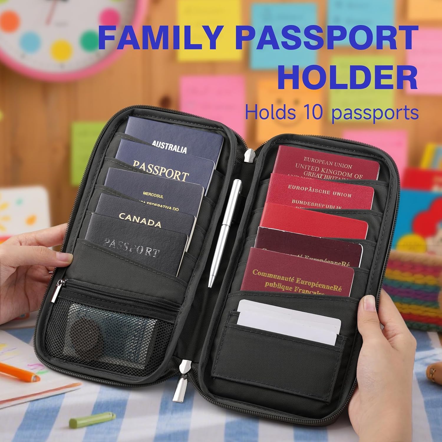 WALNEW Passport Holder Travel Family for 10, RFID-Blocking Wallet and Document Organizer Passports with Zipper, for Cards, Boarding Passes, Money, Tickets, Travel Essentials, Black - Image 5