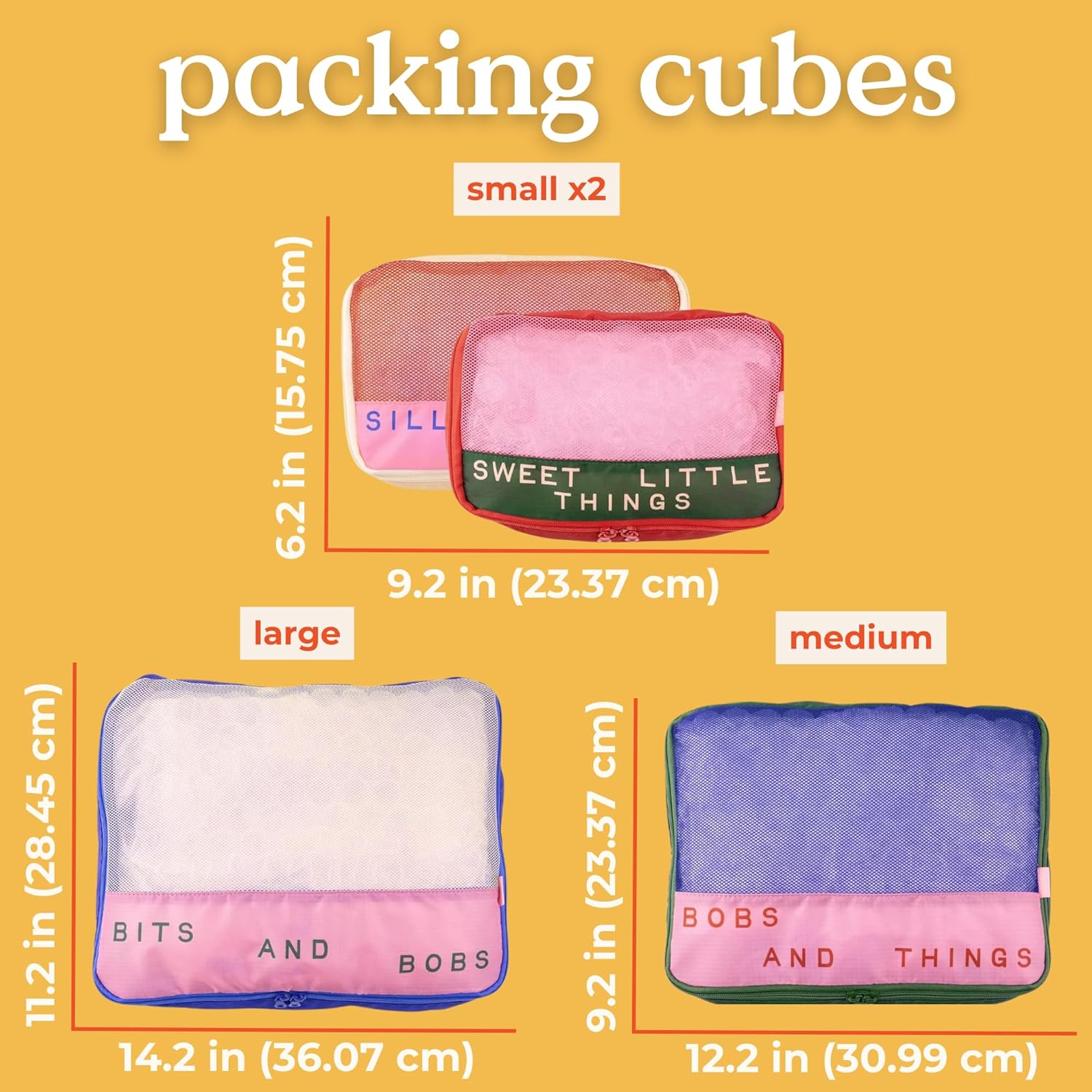 ban.do Getaway Polyester and Mesh Packing Cube Set, Includes 4 Foldable Luggage Organizers in Various Sizes, Bits and Bobs - Image 2