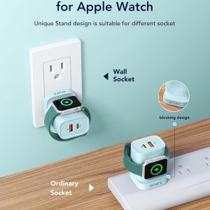 VRURC for Apple Watch Charger, Wireless Magnetic Portable iWatch Charger, PD 20W 3-in-1 Travel Essentials Fast Charging Block for iWatch Ultra/SE/11/10/9/8/7/6/5,iPhone 17/16/15/14/13 etc-Green