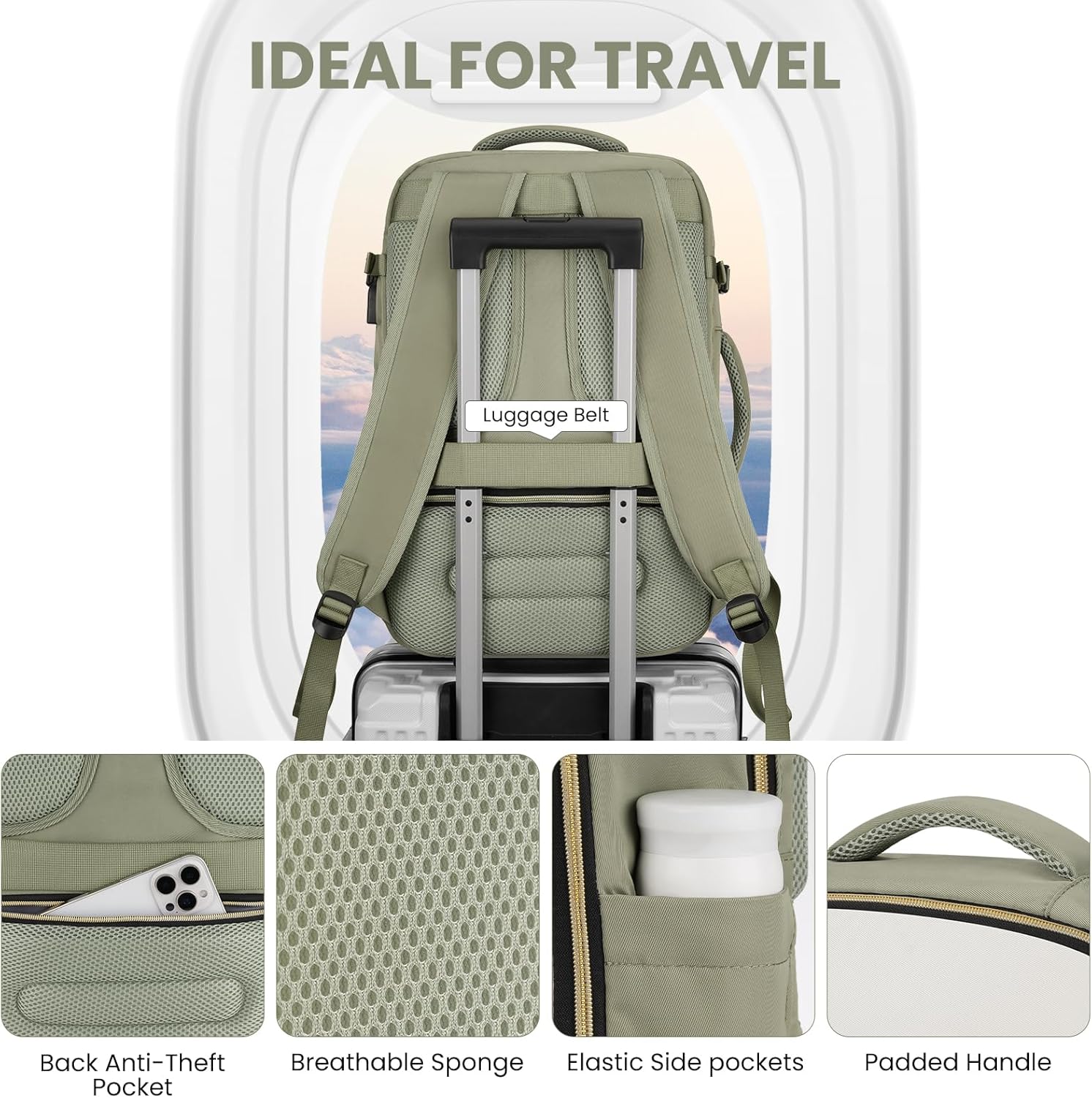 YAMTION 40L Large Travel Backpack for Women,Carry On Luggage with 4 Packing Cubes, Airline Approved Weekender Backpacks for Personal Items fits 17 Inch Laptop - Image 7