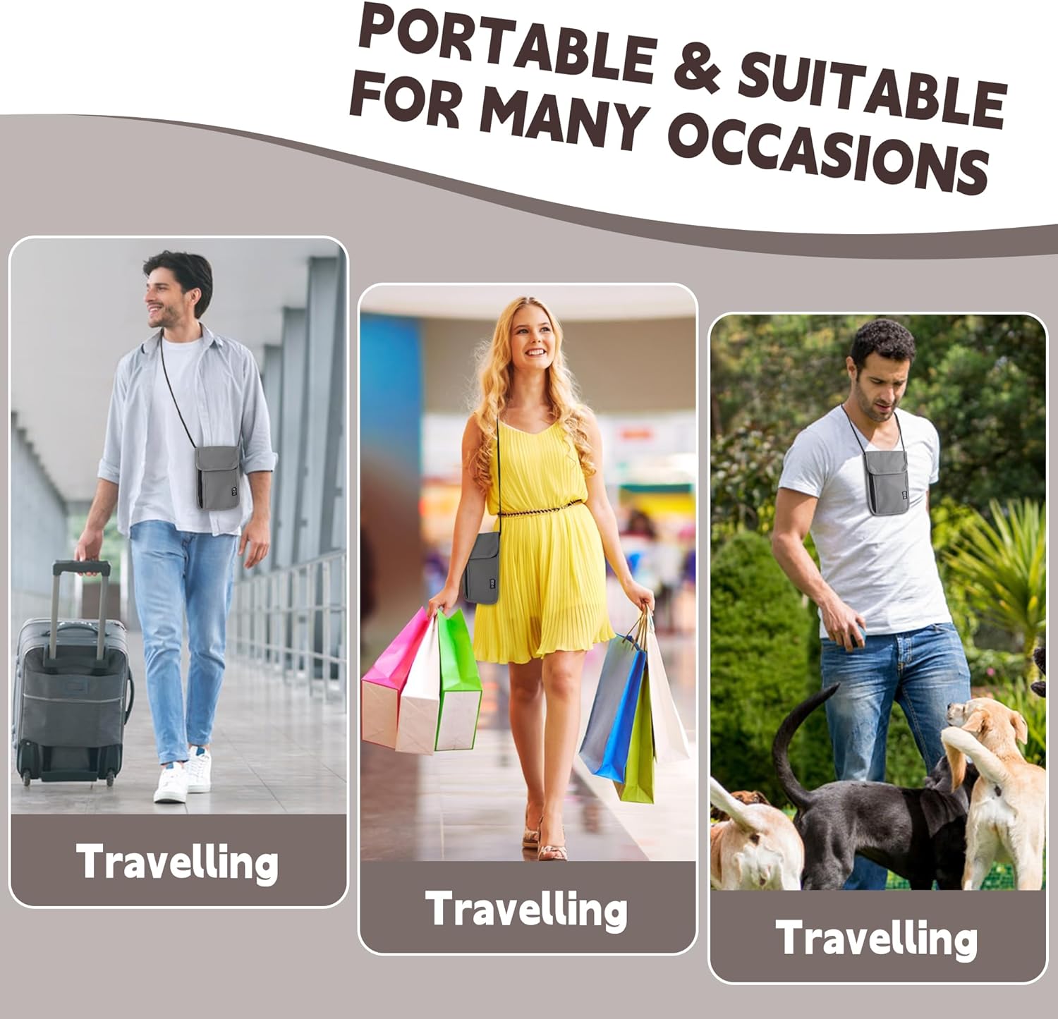 5.5" L x 7.9" W Travel Neck Wallet, RFID Blocking Passport Holder, Security Lightweight Passport Travel Wallet, Neck Pouch Gifts for Women Men(Grey) - Image 7