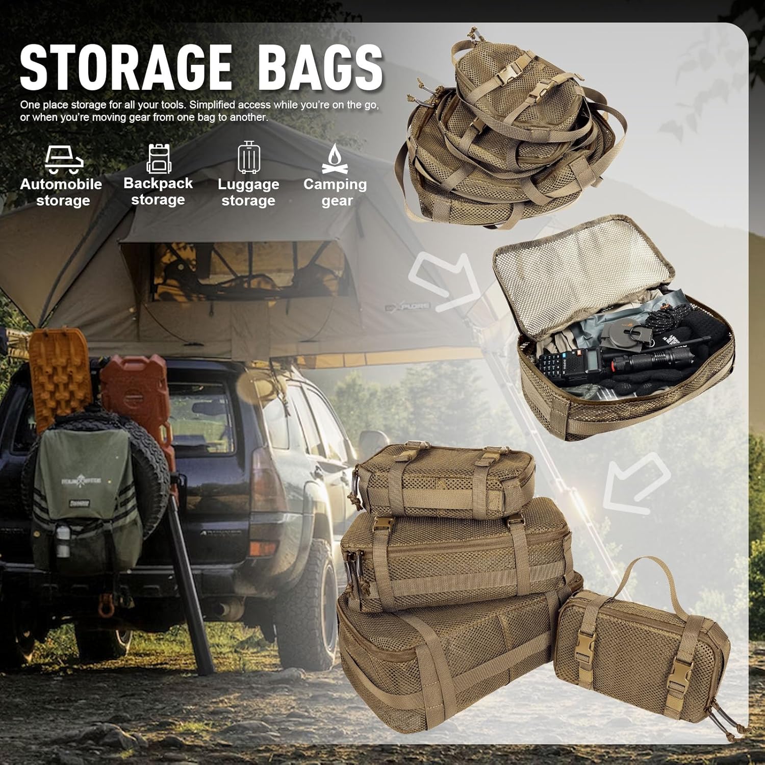 4 Set Tactical Packing Cubes ,Compressible Mesh Duffle Storage Bag,Portable Edc Molle Pouch Organizer. - Image 5