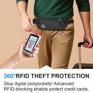 Hidden Money Belt for Travel, RFID Blocking, Sweat-Proof, Heavy-Duty Buckle, 3rd Gen Waist Wallet Anti Theft to Protect Cash, Credit Cards and Documents Under-Clothes for Men & Women, Black