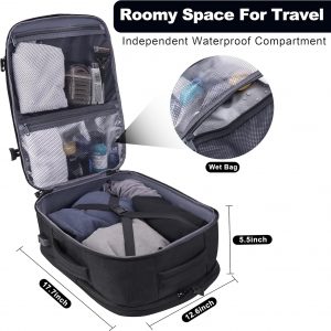 MOZETO TSA Approved Carry On Backpack, Extra Large Tactical Travel Backpack for Men, Airplane Approved Weekender Bag, Water Resistant Lightweight Laptop Daypack for Flight, Black