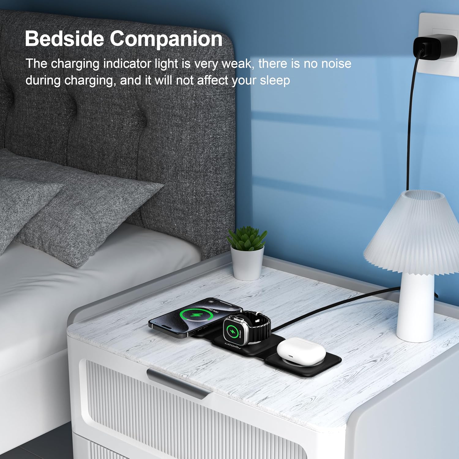 UCOMX 3 in 1 Charging Station for Multple Devices,Foldable 3 in 1 Wireless Charger for Travel,Nano Wireless Charging Station for iPhone16 15 14 13 12 Pro Max/Watch 10 9 8 7 6 5 4 3 Ultra/AirPod Pro - Image 6