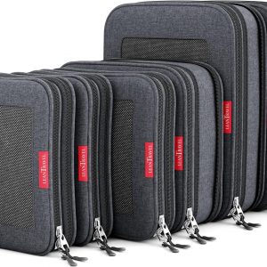 LeanTravel Compression Packing Cubes for Travel Organizers with Double Zipper (6-Pack (2L+2M+2S), Black)