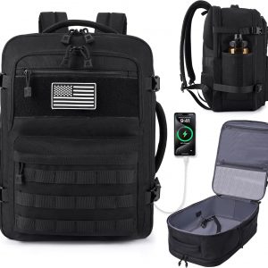 MOZETO TSA Approved Carry On Backpack, Extra Large Tactical Travel Backpack for Men, Airplane Approved Weekender Bag, Water Resistant Lightweight Laptop Daypack for Flight, Black