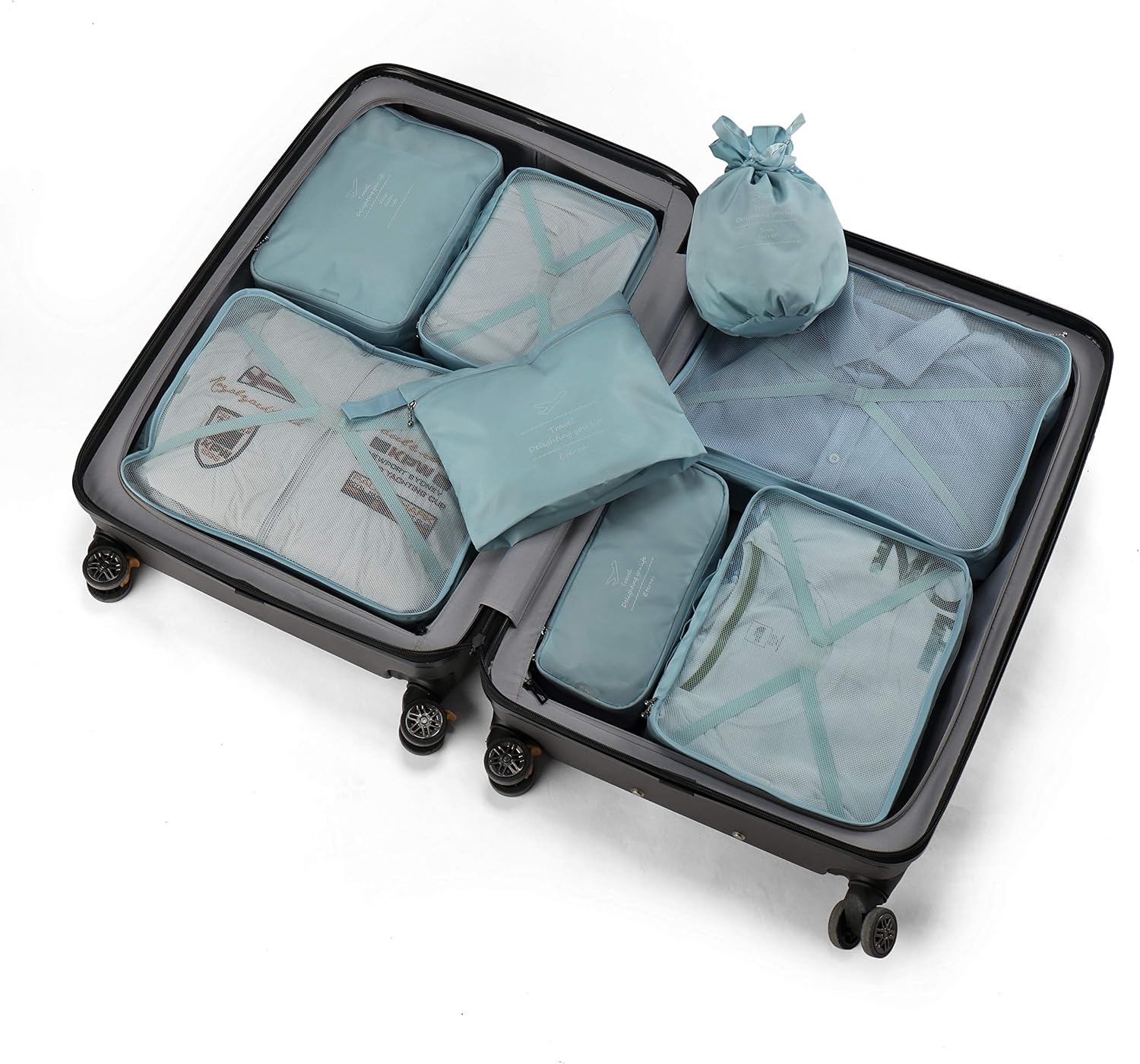 Packing Cubes 8 Sets Travel Luggage Organizers Include Waterproof Shoe Storage Bag Convenient Packing Pouches for Traveller (Blue grey) - Image 6
