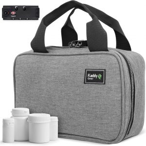 Kaddy Secure Pill Organizer Box, Storage for Bottles of Medicine or Supplements; Toiletry; Travel or Home, TSA Approved Lock(Grey)