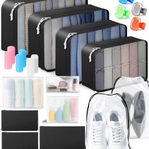 All-in-One 22 Pcs Packing Cubes for Travel Essentials –Includes Cubes,toothbrush covers，Silicone Bottle Cover,zipper bags, Matte Cosmetic Bag, Drawstring bag for Carry-On & Suitcase