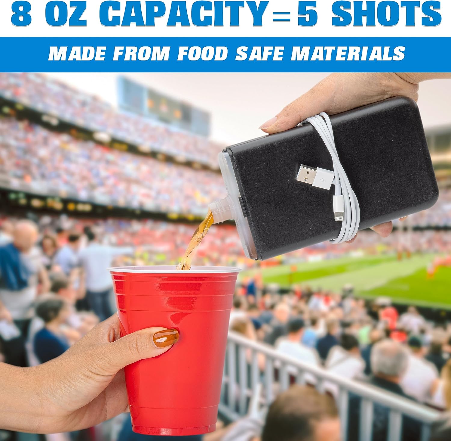 GoPong Power Bank Flask (8 oz) - Hidden Alcohol Travel Flask – Secret Liquor Container for Beaches, Cruises, and Sports Events – Includes Funnel & Spout - Image 4