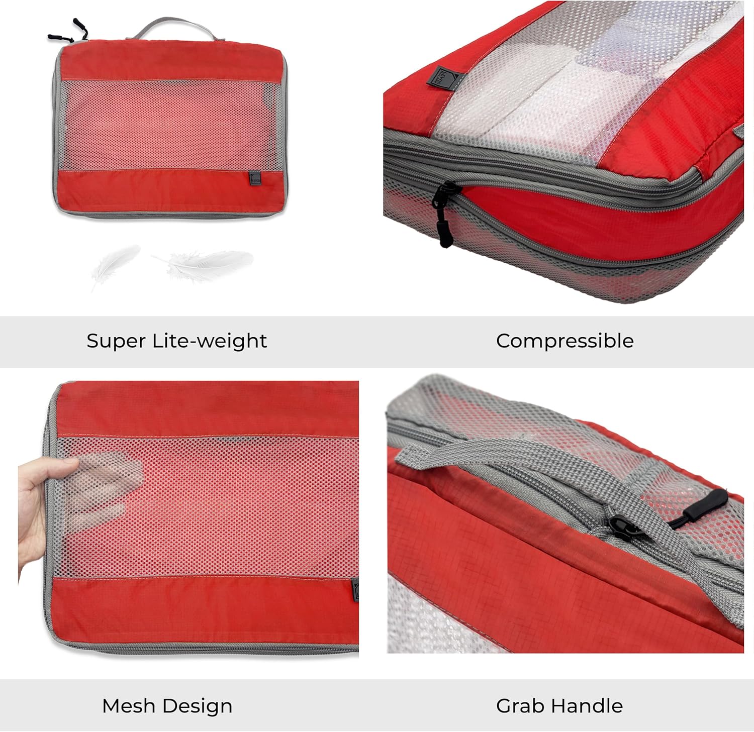 Lewis N. Clark ElectroLight Expandable Compression-Packing Cube + Travel Organizer for Luggage, Suitcase or Carry On with Smart Design Grab Handle & Breathable Mesh, 2-Pack (1 Med, 1 Large), Red - Image 4
