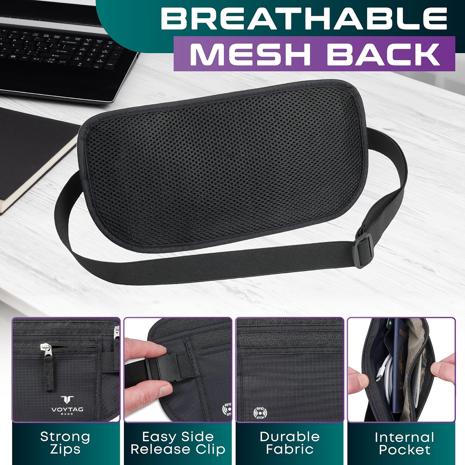 Travel Money Belt & Passport Holder - RFID Blocking Slim Travel Wallet & Fanny Pack for Men and Women - Essential Travel Pouch for Cash, Credit Cards, and Documents - Image 5