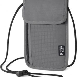 5.5″ L x 7.9″ W Travel Neck Wallet, RFID Blocking Passport Holder, Security Lightweight Passport Travel Wallet, Neck Pouch Gifts for Women Men(Grey)