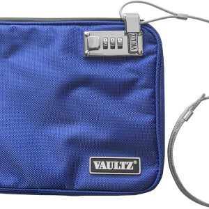 Vaultz Locking Pool Pouch – Water-Resistant Combination Locking Pouch w/Tether for Cash, Pool, Beach, Bank, or Travel – 7.5 x 9 Inches, Medium, Blue