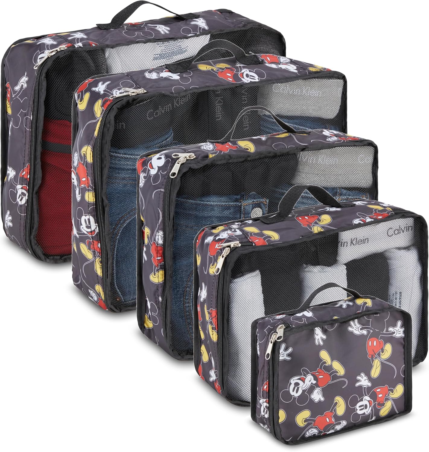 Disney Minnie Mickey Stitch Packing Cubes - Winnie the Pooh, Princess Cinderella, Cars, Toy Story 5 Piece Packing Cubes Compression - Travel Essential - Luggage Suitcase Organizer Set