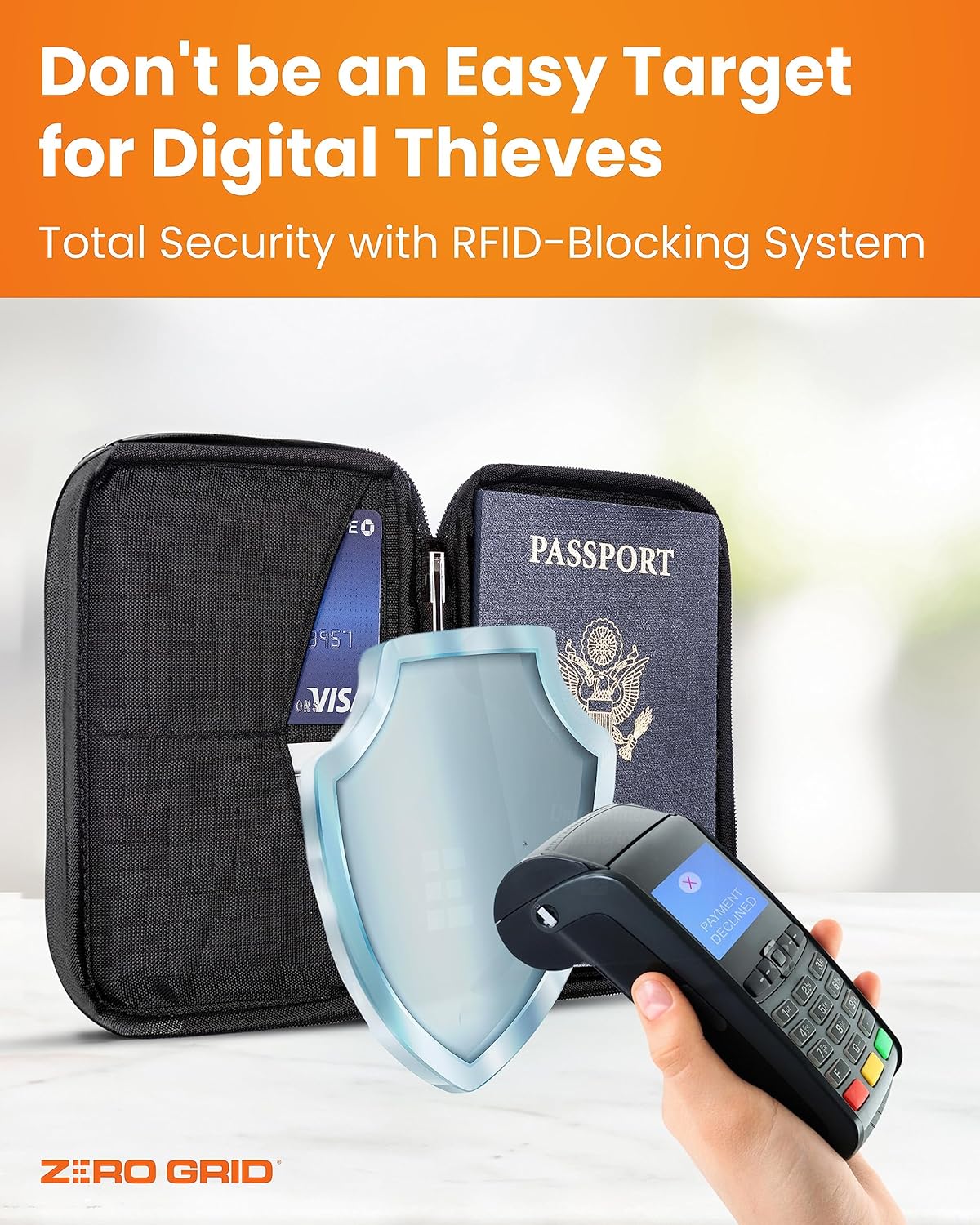 Passport Holder & Travel Wallet with RFID Blocking - Premium Document Organizer Case for Men and Women - Holds Passports, Cards, Tickets, ID, Cash - Compact Zippered Wallet - Midnight - Image 8