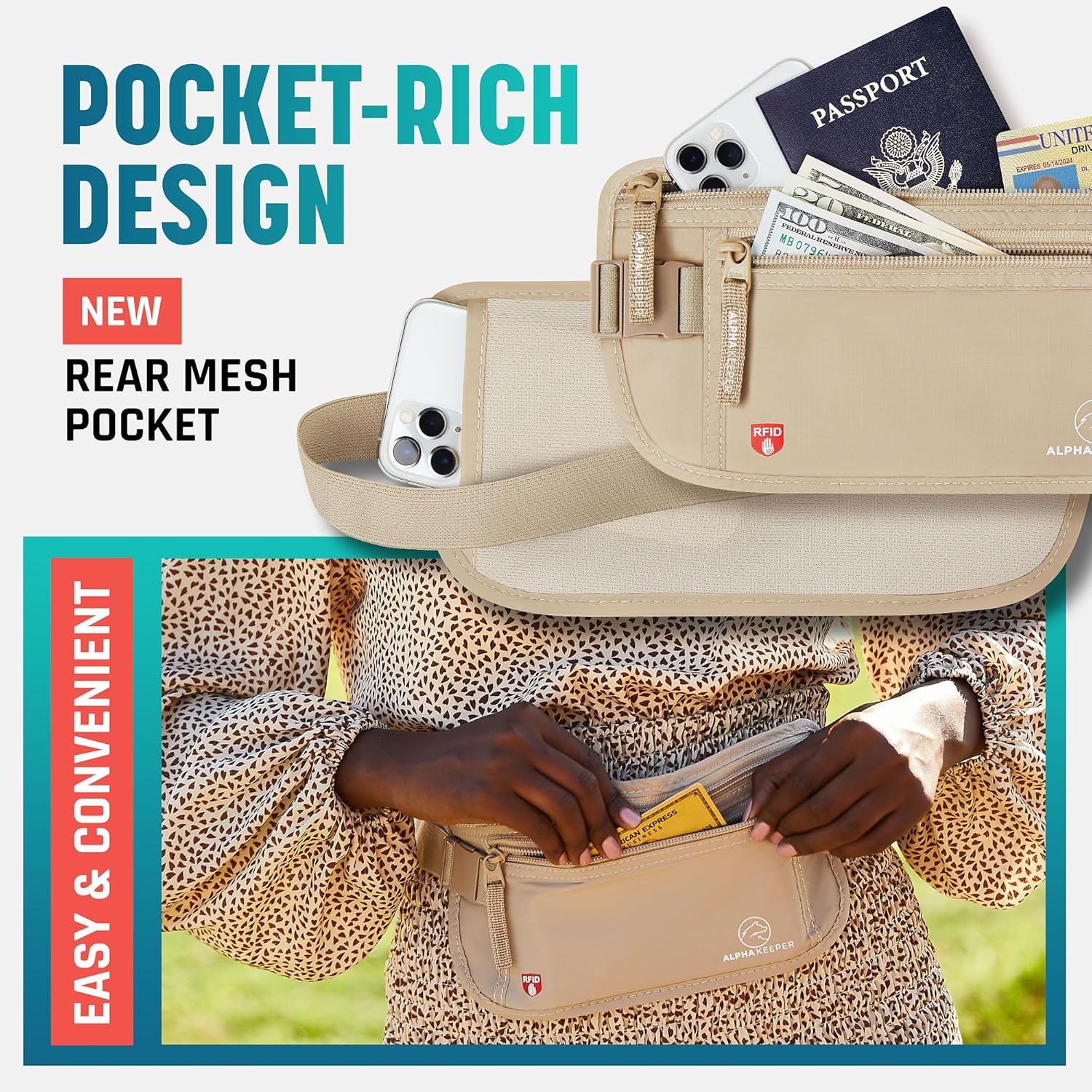 Alpha Keeper Hidden Travel Money Belt - RFID Blocking Waist Wallet & Passport Holder for Women and Men, Anti-Theft Slim Security Pouch - Image 4