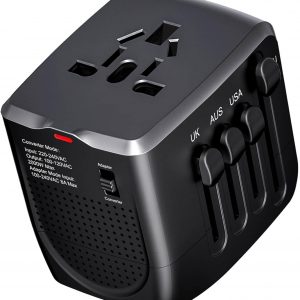 International Travel Adapter Voltage Converter Steps Down 220V to 110V for Cell Phones, Laptops, and Curling Irons, US to UK, Europe, Australia, and More Than 200 Countries