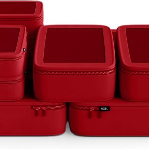 NOBL Travel Compressible Packing Cubes Set, 6 Pieces Travel Packing Organizers, Compression Luggage Cubes for Suitcases & Carry On, Space Saving – Cherry Red