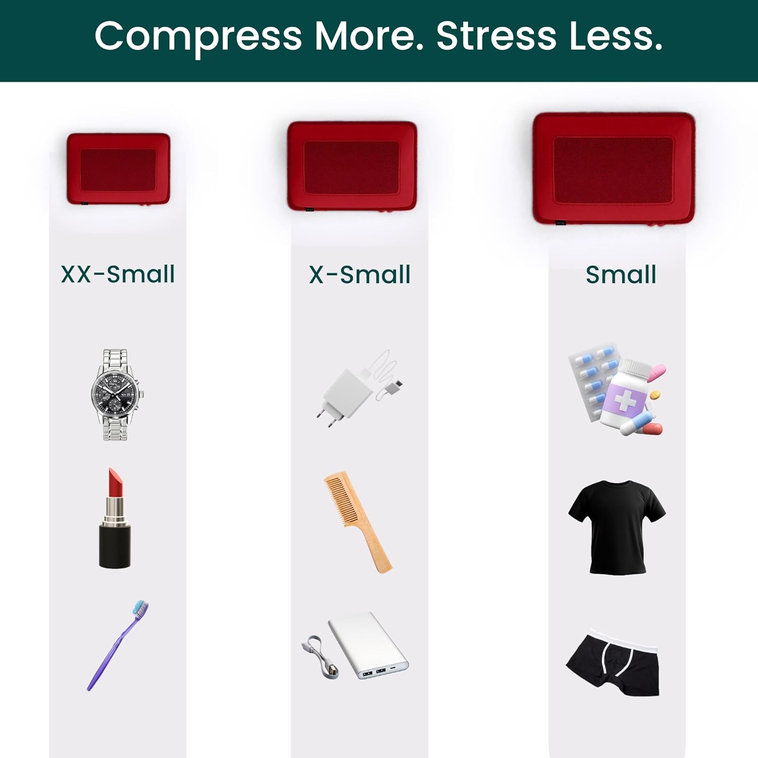 NOBL Travel Compressible Packing Cubes Set, 6 Pieces Travel Packing Organizers, Compression Luggage Cubes for Suitcases & Carry On, Space Saving - Cherry Red - Image 3