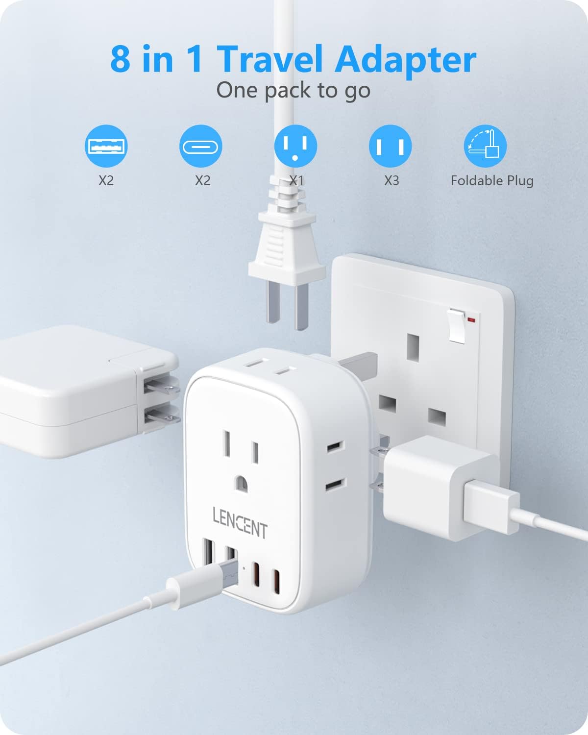 LENCENT 2 Pack US to UK Ireland Travel Plug Adapter,Grounded Type G Adapter For Travel with 4 Outlets 4 USB Ports (2 USB C), Power Plug for USA to Dubai Scotland British London England Hong Kong - Image 3