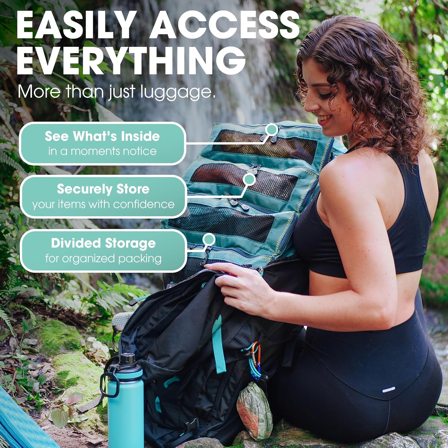 Pack Gear Hanging Suitcase Organizer - Our Large Hanging Luggage Organizer Fits Any Suitcase - Our Packing Cubes For Travel Uses Mesh Windows to Make it Easy to Find your Clothes (Black, L) - Image 5