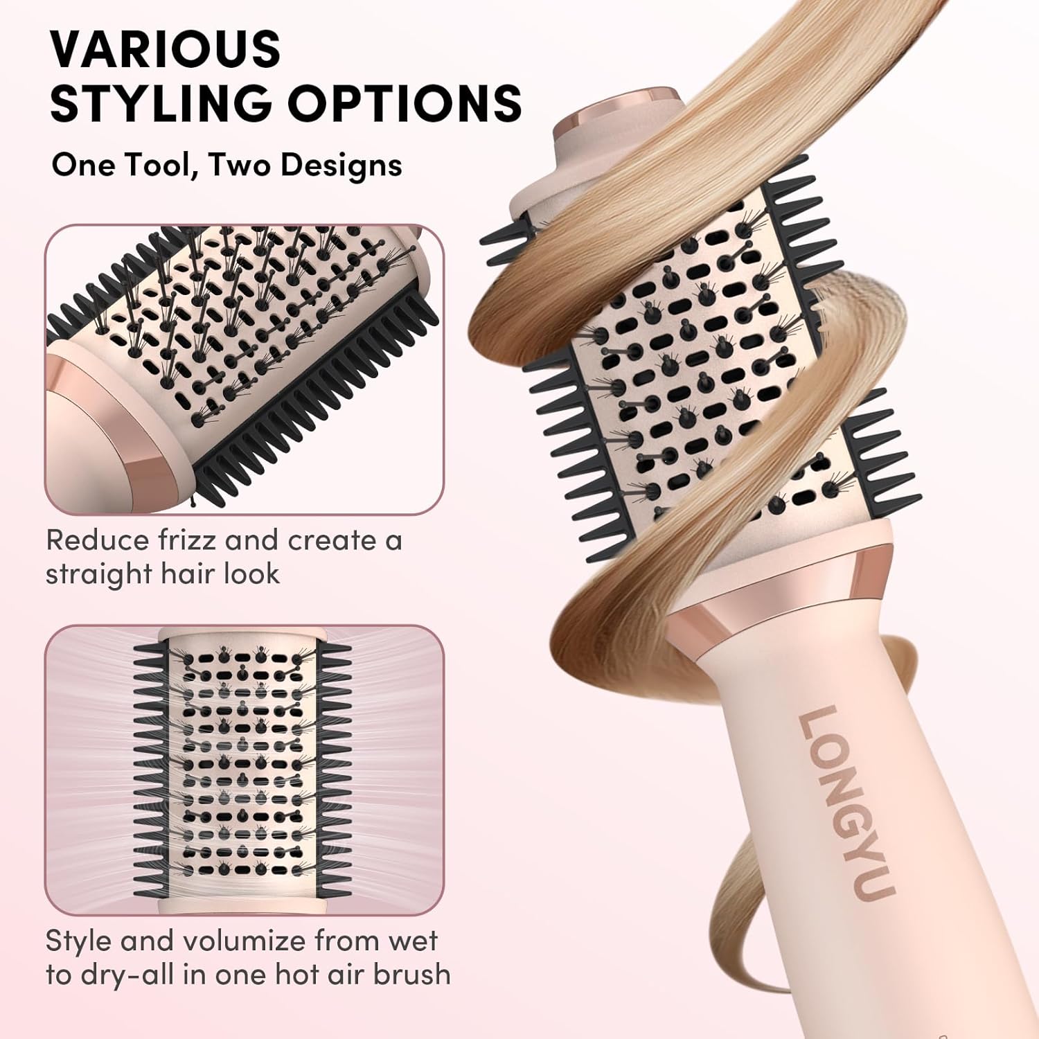 Longyu Travel Dual Voltage Hair Dryer Brush Mini Hot Air Brush with European Plug 110V-240V One Step Blow Dryer and Styler Volumizer for Home & Salon - Image 4
