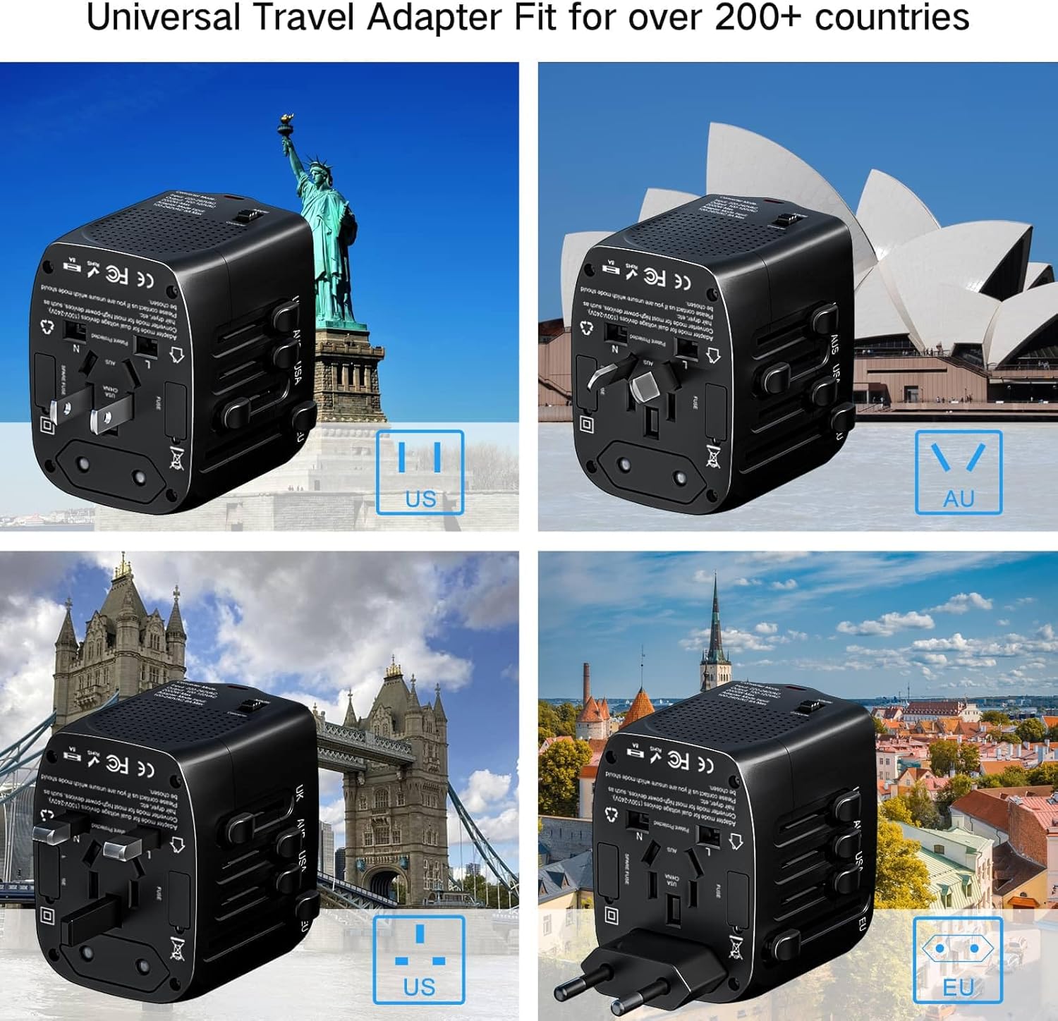 International Travel Adapter Voltage Converter to Step Down 230V to 120V for Hair straighteners, laptops, Cell Phones, Power converters from USA to UK, Europe, Australia Over 200