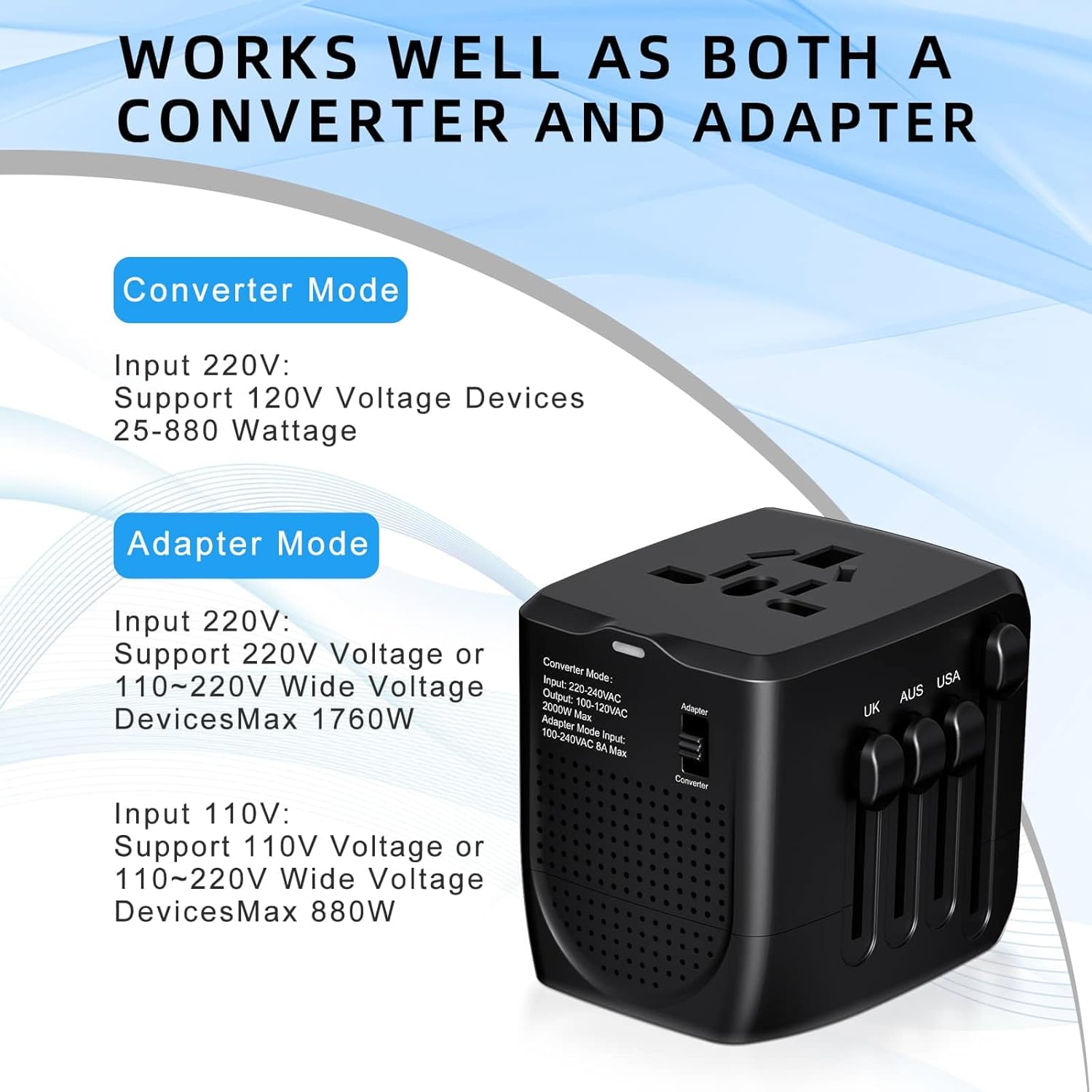 SARQW Travel Converter Adapter Voltage Converter That Steps Down 220 Volts to 110 Volts for use in Over 200 Countries - Image 5